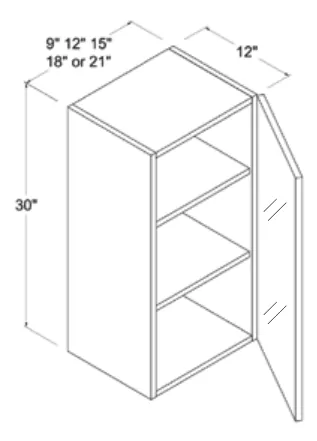 Wall Cabinet Single Glass Door dimension diagram