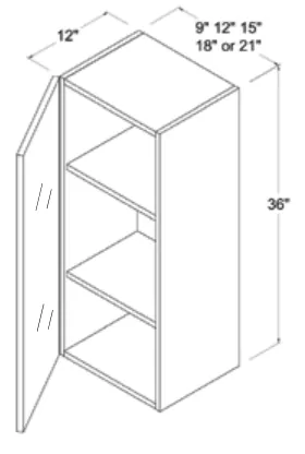 Wall Cabinet Single Glass Door dimension diagram