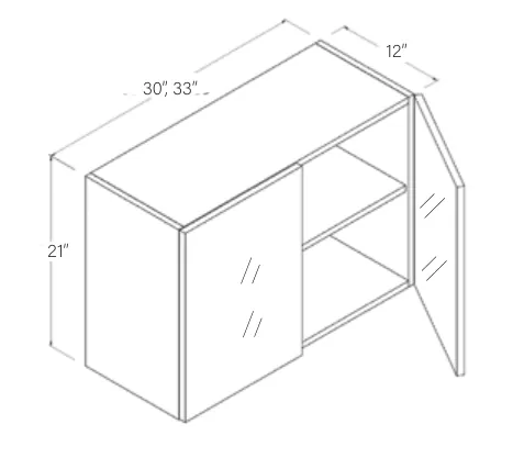 Wall Cabinet Double Glass Doors dimension diagram