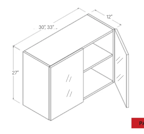 Wall Cabinet Double Glass Doors dimension diagram