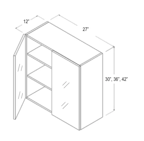 Wall Cabinet Double Glass Doors dimension diagram
