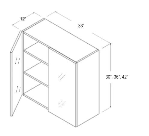 Wall Cabinet Double Glass Doors dimension diagram