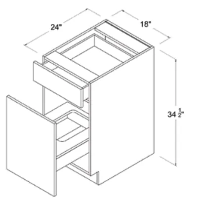 Base Waste Basket Cabinet dimension diagram