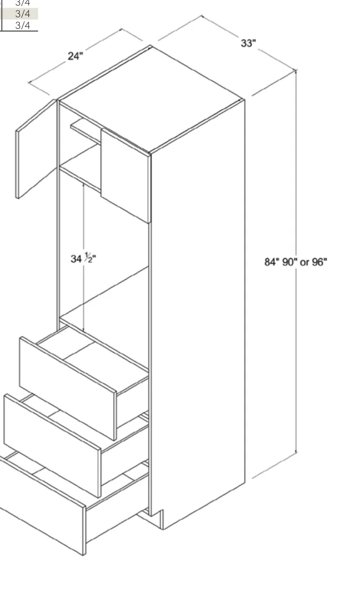 Single Oven Pantry dimension diagram
