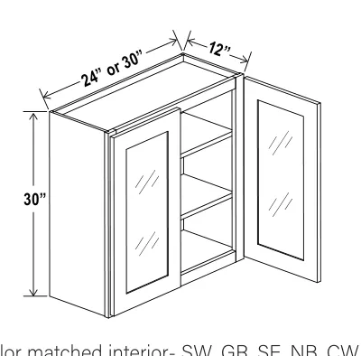 Wall Cabinet Double Glass Doors dimension diagram