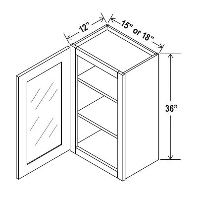 Wall Cabinet Single Glass Door dimension diagram