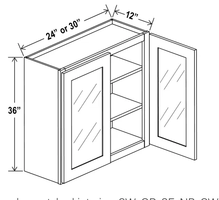 Wall Cabinet Double Glass Doors dimension diagram