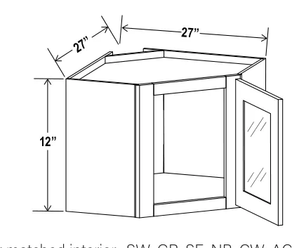 Diagonal Corner Wall Single Glass Door dimension diagram