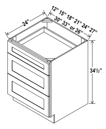 Three Drawer Base dimension diagram