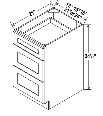Vanity Drawer Base Cabinet dimension diagram
