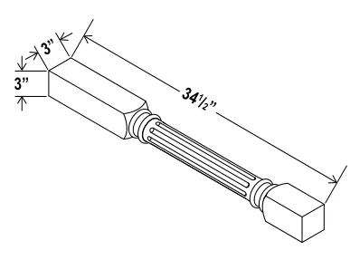 Fluted Decorative Leg dimension diagram