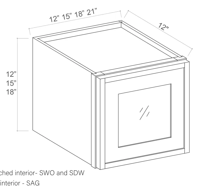 Wall Cabinet Single Glass Door dimension diagram