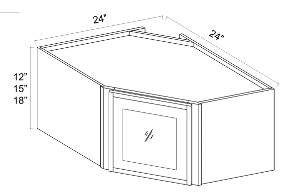 Wall Diagonal Glass Door Corner Cabinet dimension diagram