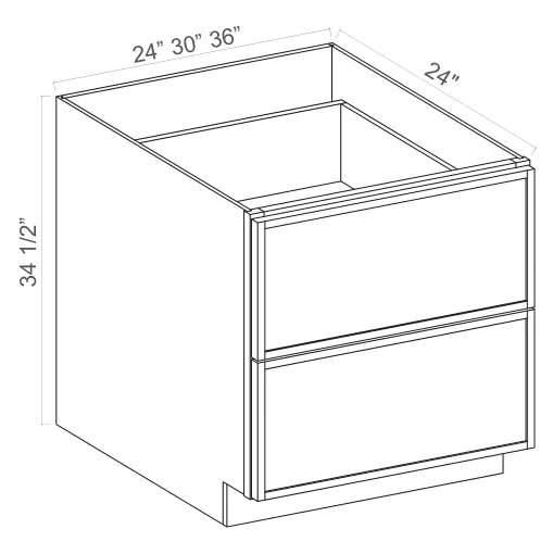 Base Cabinet 2 Drawers dimension diagram