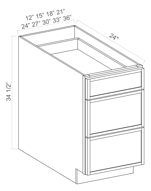 Base Cabinet 3 Drawers dimension diagram
