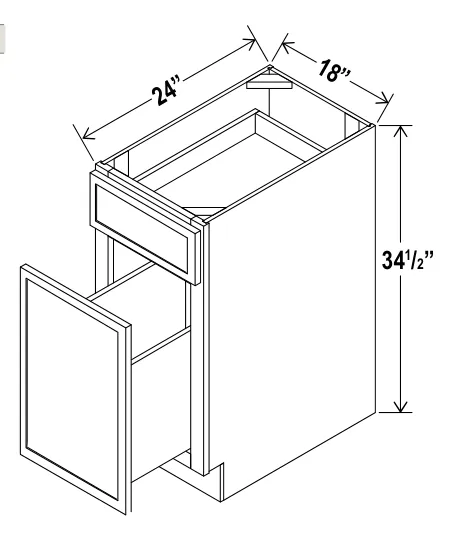 Base Waste Basket Cabinet dimension diagram