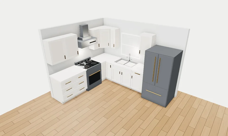 Sample kitchen rendered by the Cabinet Bazaar 3D designer in Shaker White