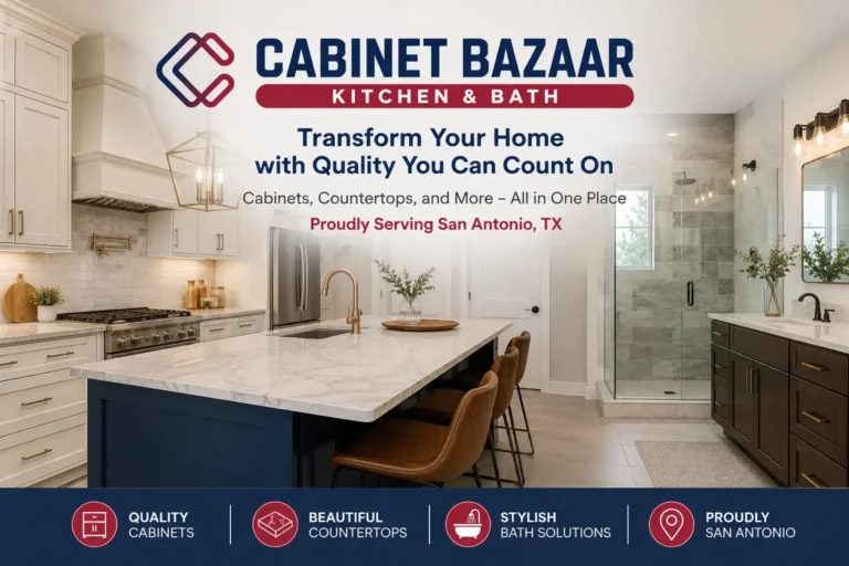 Smart pull-out storage and custom kitchen cabinet solutions in a modern San Antonio kitchen by Cabinet Bazaar